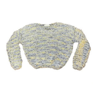 New Made with Love Lush Soft Fuzzy Blue Yellow Multi Color Sweater Women’s M